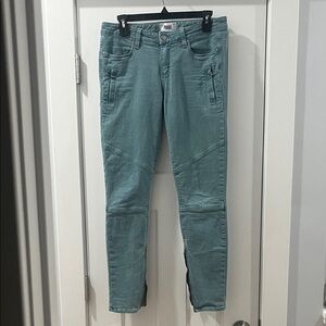 PAIGE Teal Marley Moto-Style Skinny Jeans with Ankle Zips 29 like new